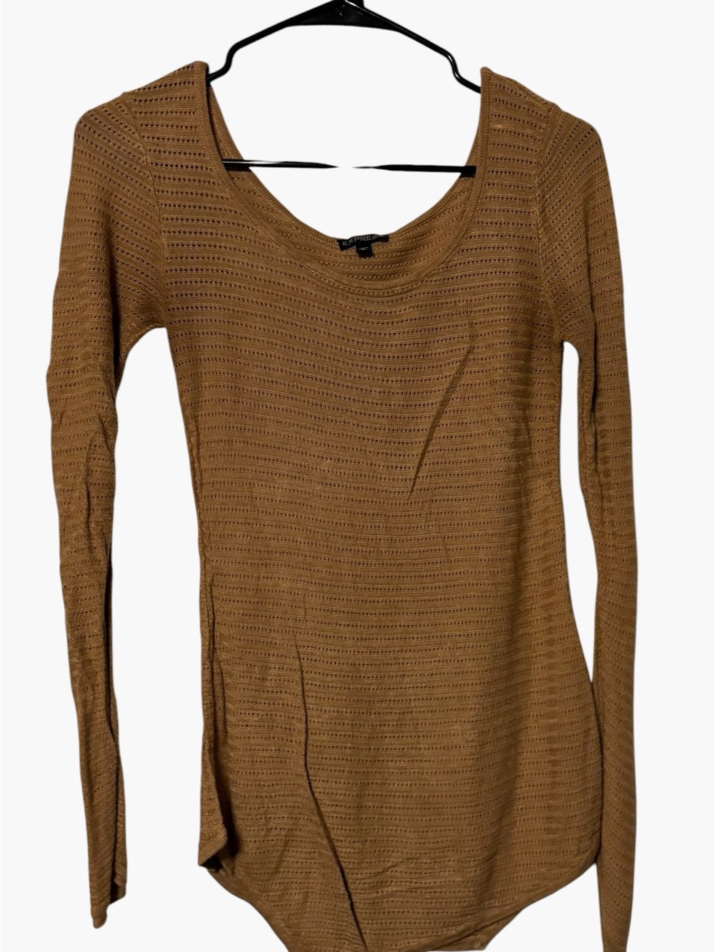 Express Knit Scoop Neck Long Sleeve Top - Brown